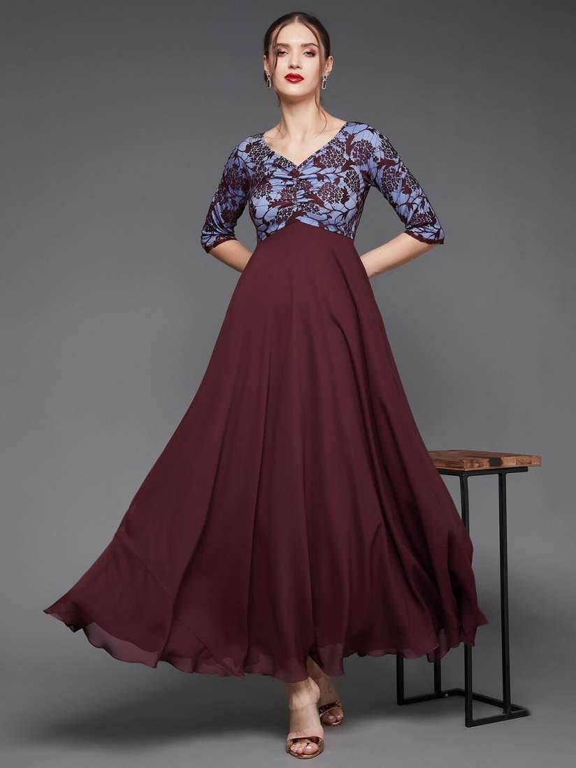 Buy Miss Chase Floral Self Design V Neck Georgette Empire Maxi Dress Dresses for Women 24730534 Myntra