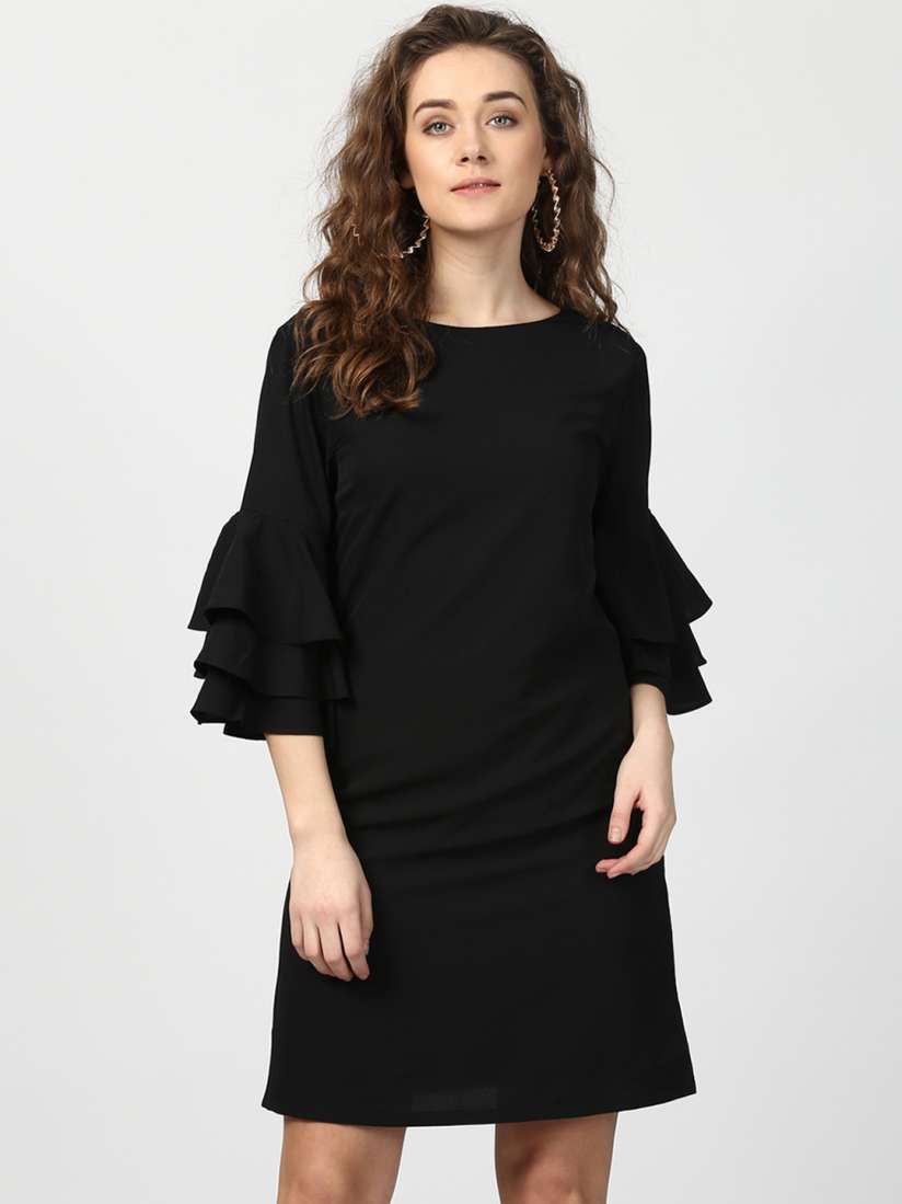 Buy Harpa Women Black Solid A Line Dress Dresses for Women 2474191 Myntra