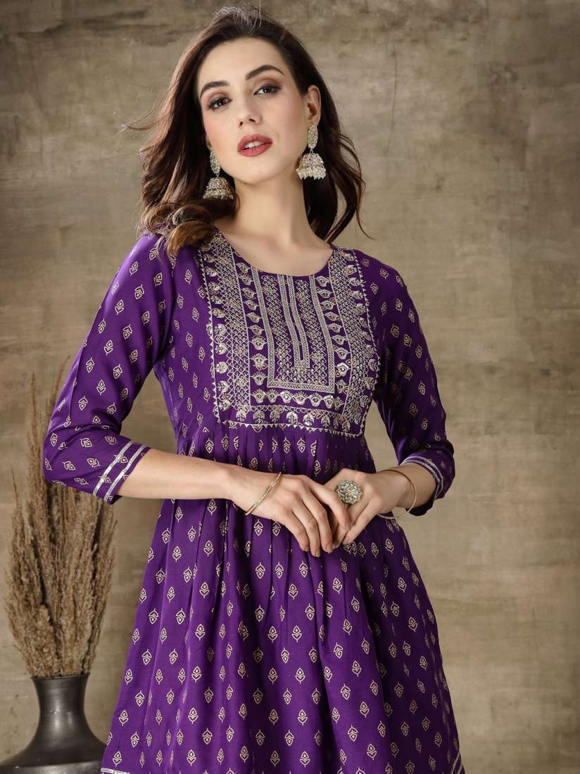 Buy Stylum Ethnic Motifs Printed Gotta Patti A Line Kurti With Dhoti Pants Kurta Sets for Women 24742872 Myntra