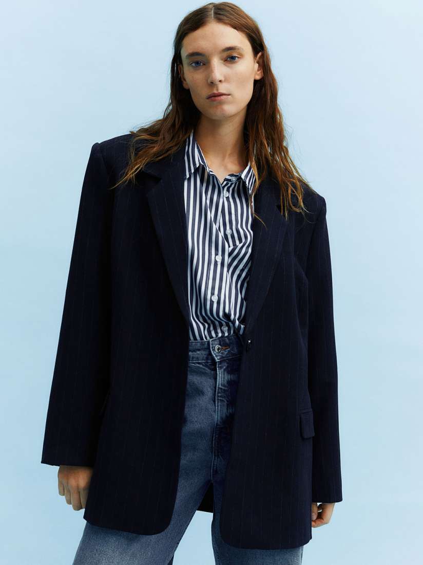 Buy H M Oversized Pinstriped Blazer Blazers for Women 24747800 Myntra