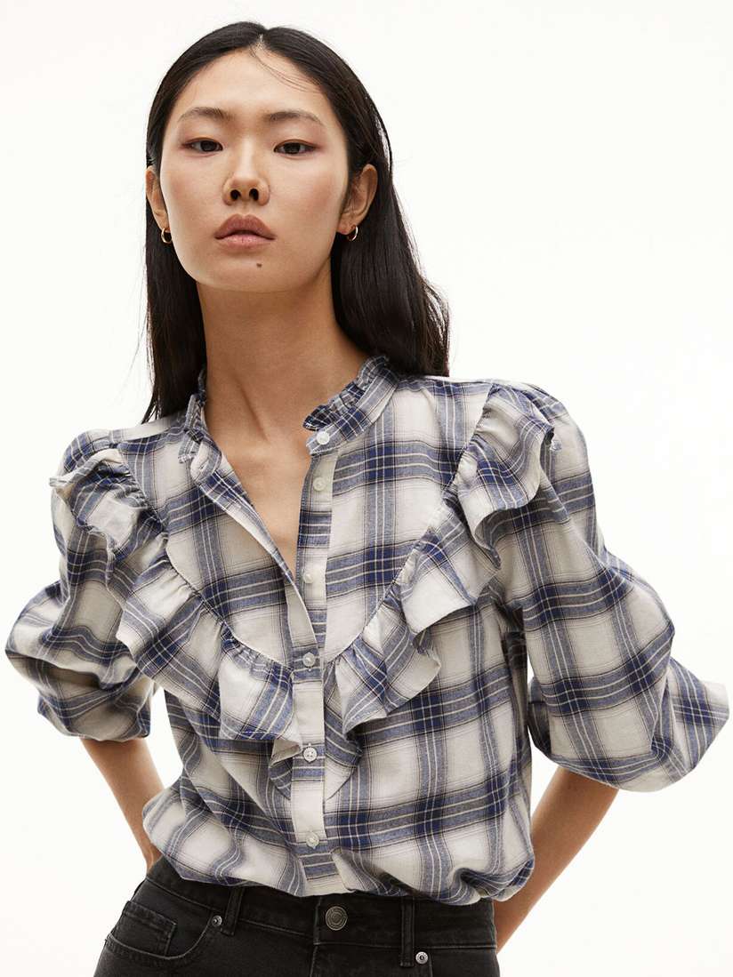 Buy H&M Pure Cotton Frill-Trimmed Blouse Tops for Women 24748038