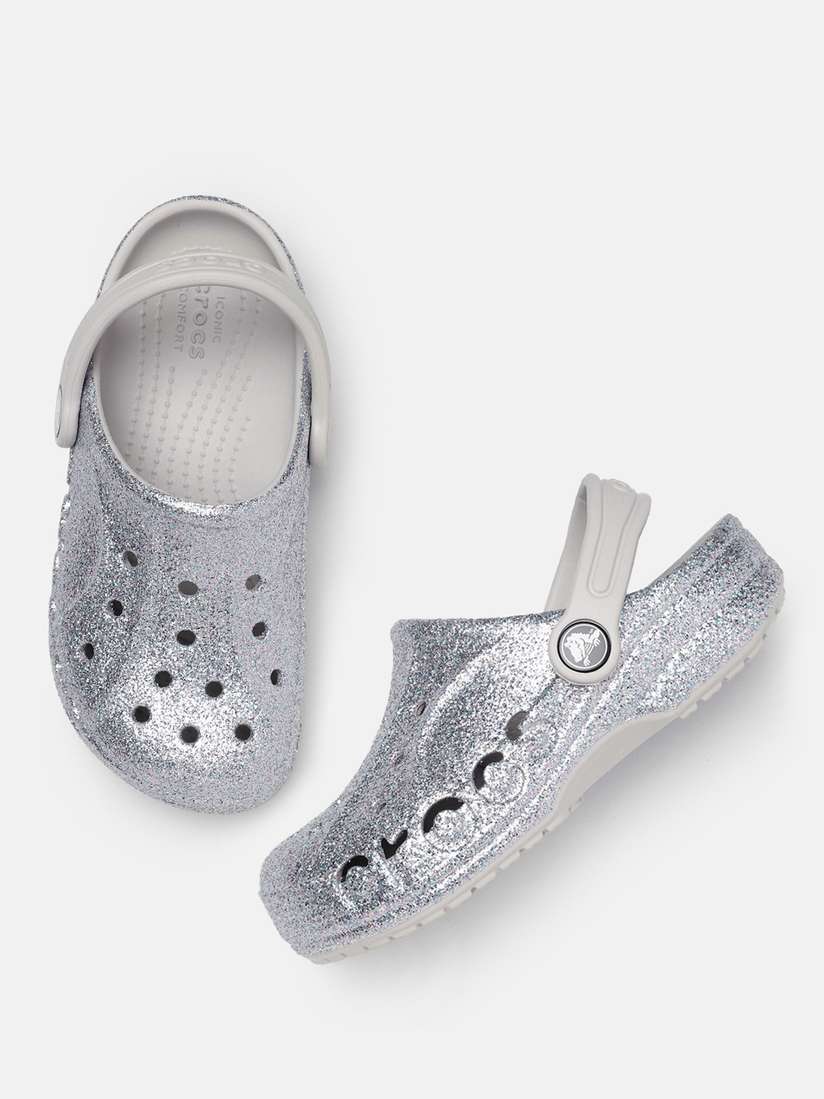 Baya Glitter Clog Silver Crocs Kids Baya Glitter Clogs
