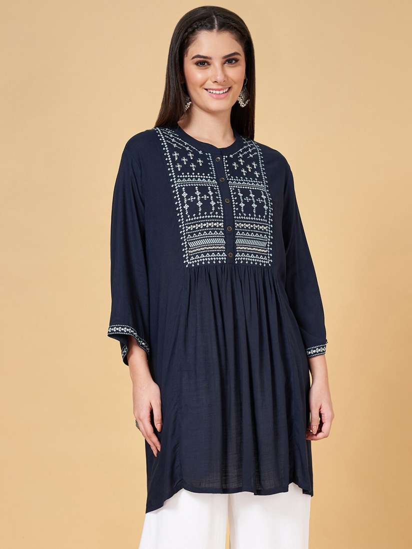Buy RANGMANCH BY PANTALOONS Ethnic Motifs Embroidered Pleated A Line Kurti Kurtis for Women 24760894 Myntra