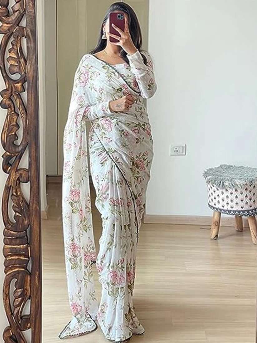 Myntra white saree hot sale