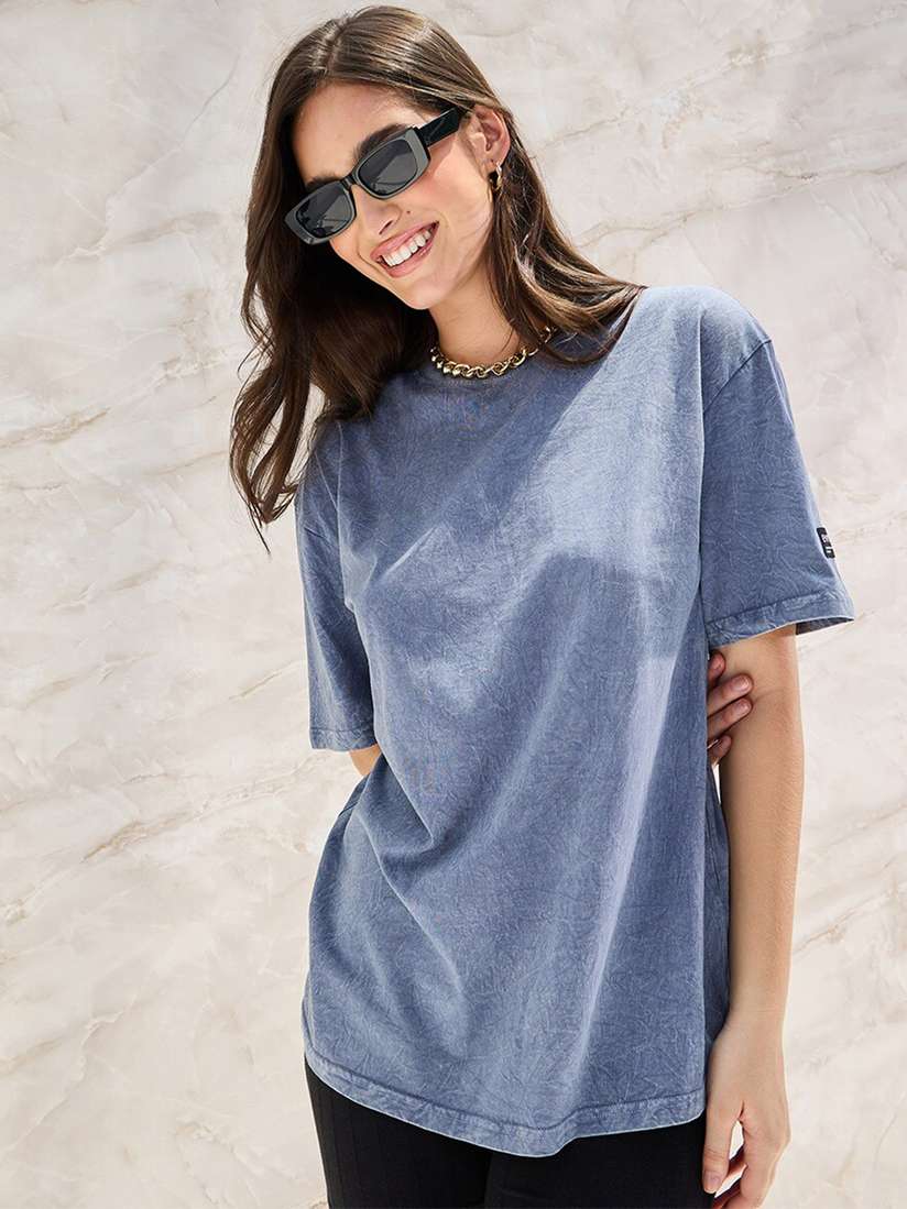 Buy Styli Oversized Acid Wash T-Shirt - Tshirts for Women 24763226 | Myntra