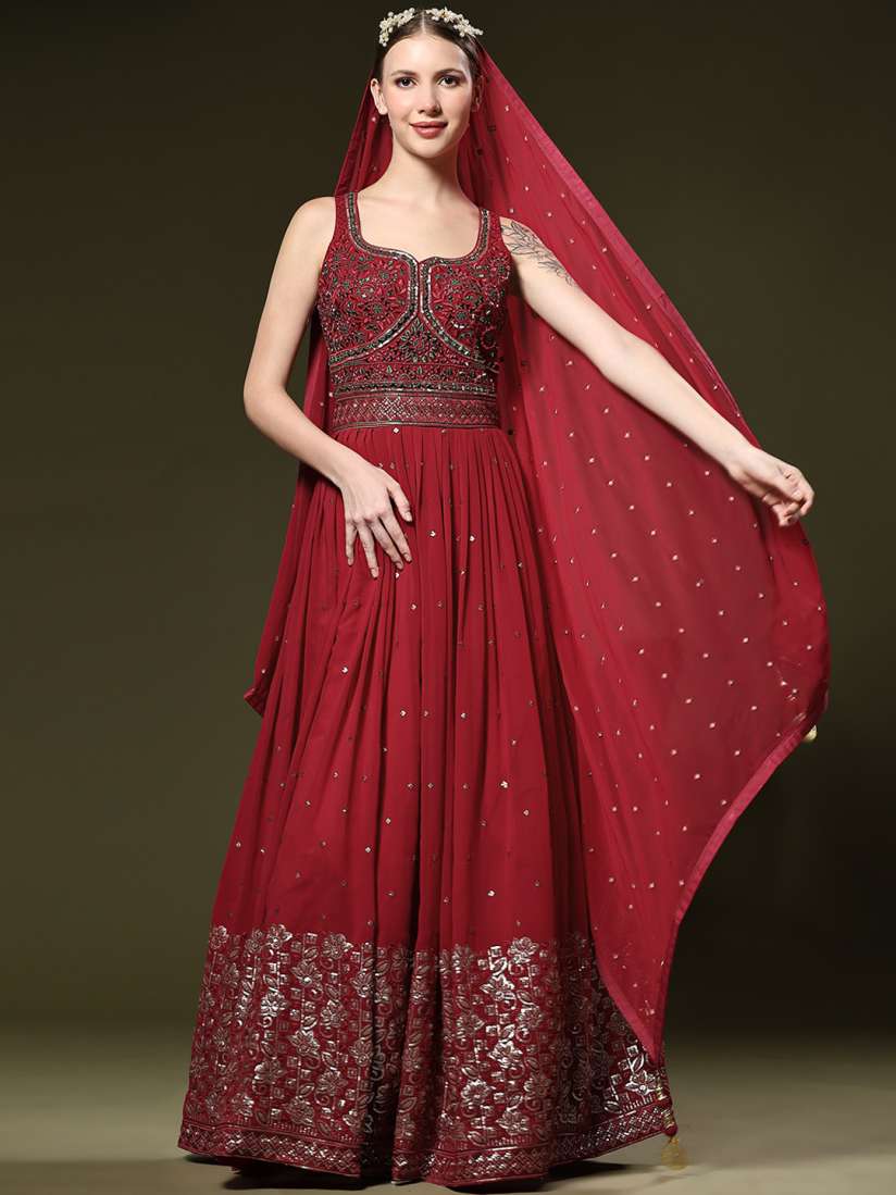 Buy JUST FASHION Embroidered Georgette Ethnic Gown With Dupatta Ethnic Dresses for Women 24766316 Myntra