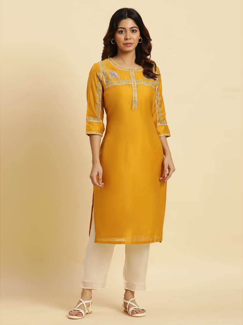Buy W Yellow Floral Embroidered Thread Work Kurta Kurtas for Women 24766792 Myntra