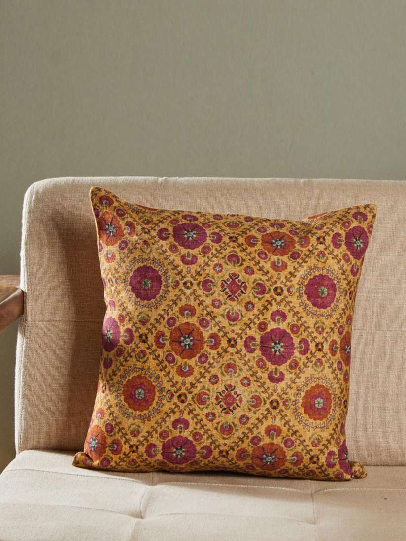 Buy Fabindia Yellow Pink Floral Cotton Square Cushion Cover Cushion Covers for Unisex 24767378 Myntra