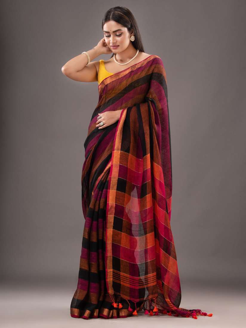 Buy Mitera Striped Zari Pure Linen Saree Sarees for Women 24767906 Myntra