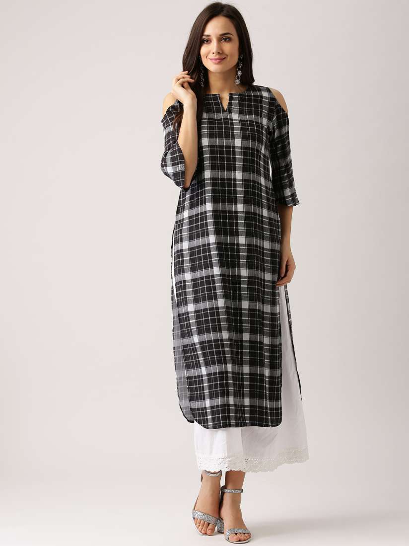Libas women's checkered straight kurta shop