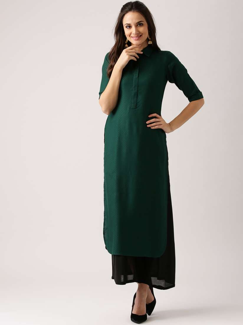 Buy Libas Hunter Green Patterned Viscose Pathani Kurta With Shirt Collar Kurtas for Women 2477343 Myntra