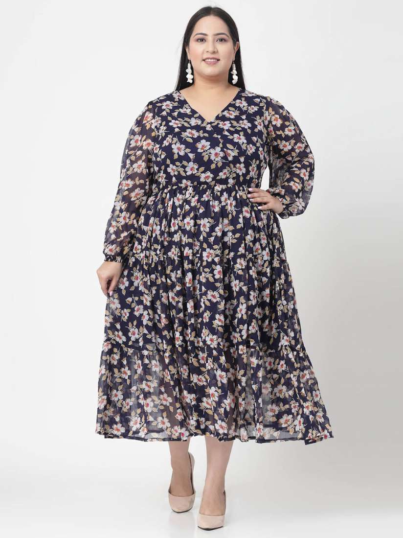 Buy plusS Plus Size Floral Print V Neck Fit Flare Midi Dress Dresses for Women 24785384 Myntra