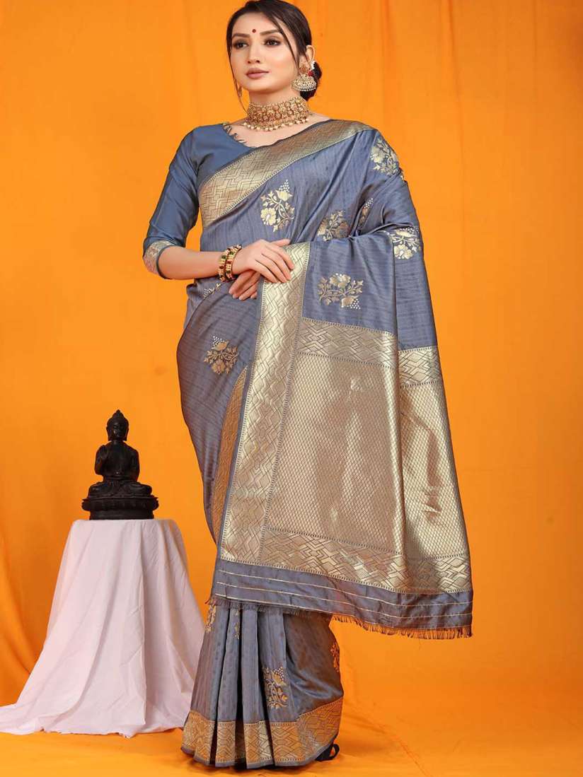 Mitera grey woven design saree outlet