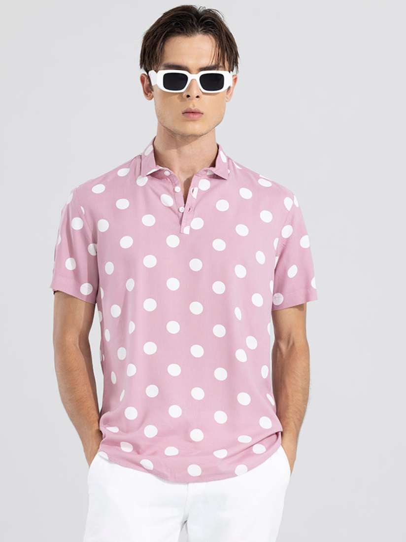 White shirt with pink polka dots 2025