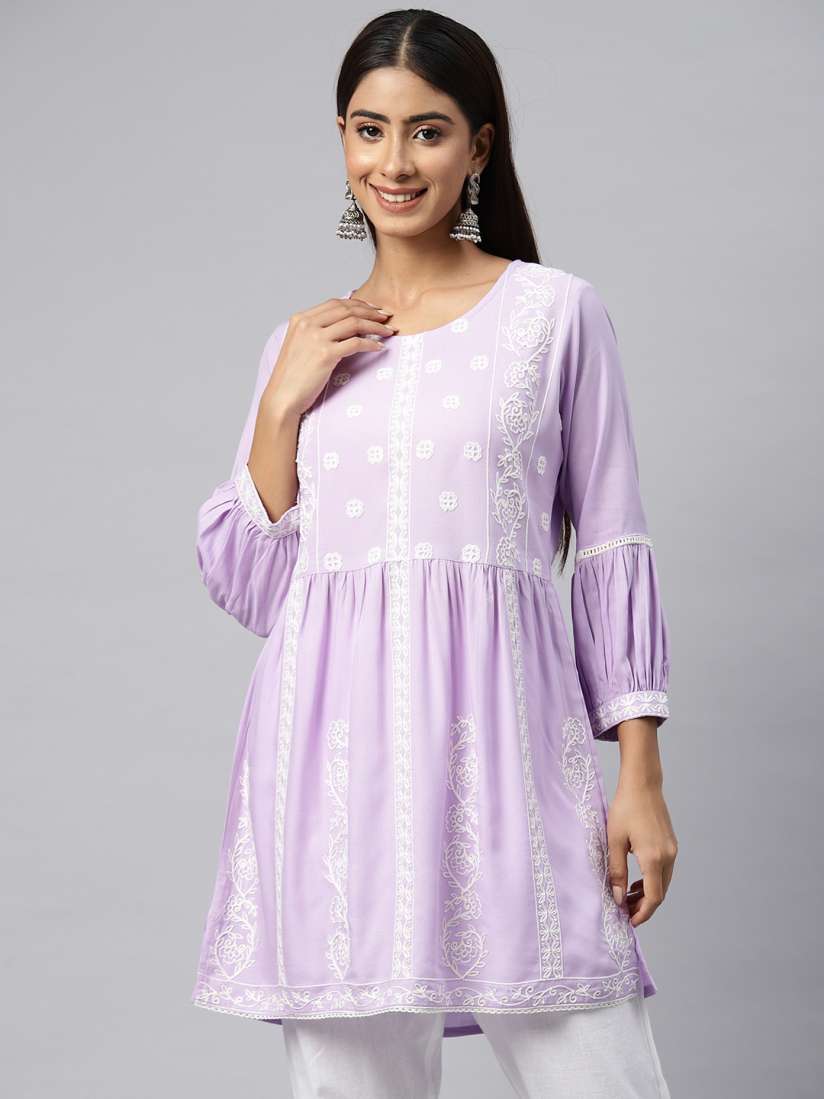 Buy Readiprint Fashions Floral Embroidered Chikankari Pleated Puff Sleeves Kurti Kurtis for Women 24802878 Myntra