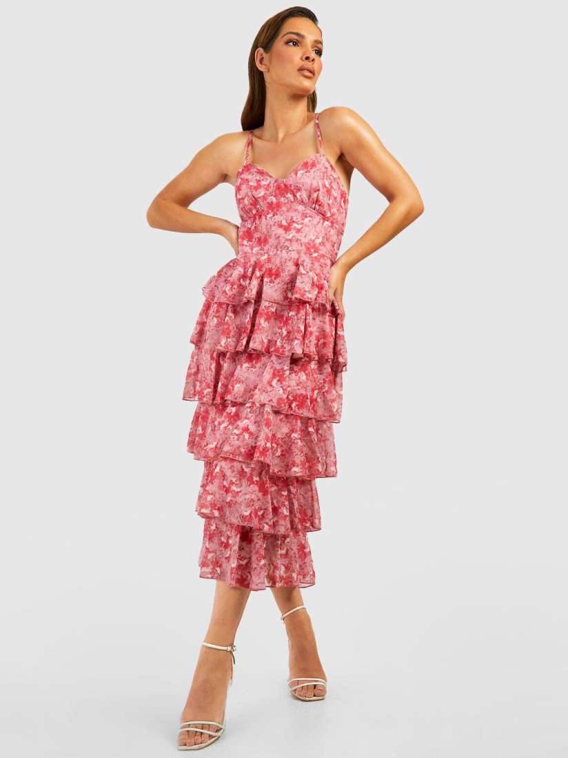 Buy Boohoo Floral Print Ruffled Chiffon A Line Midi Dress Dresses for Women 24803398 Myntra