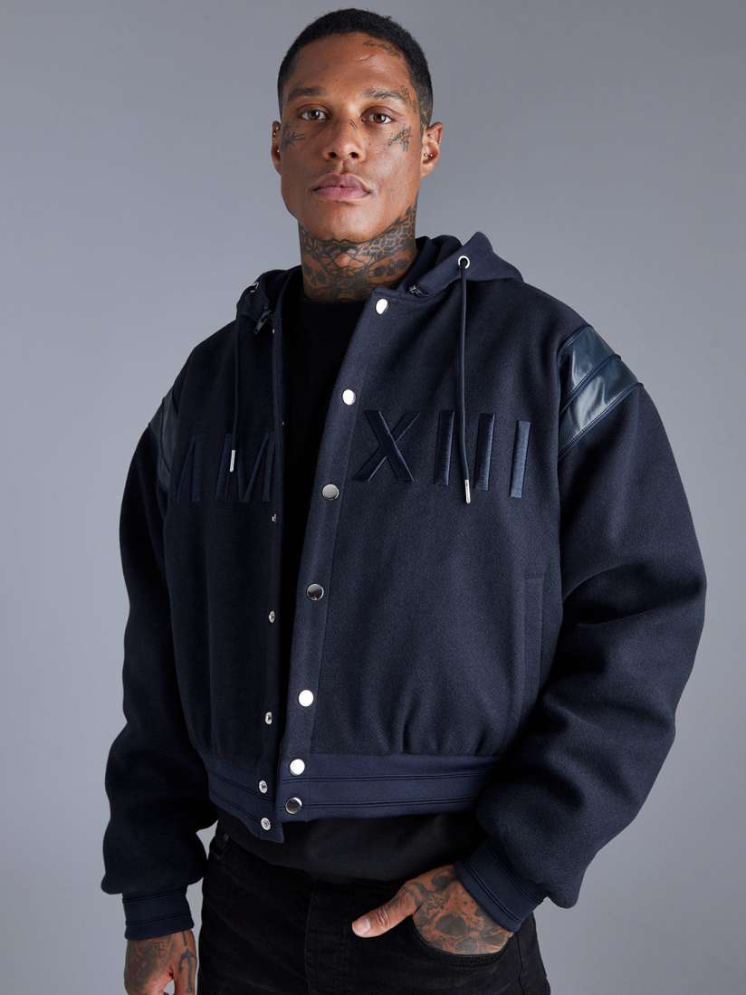 Varsity hooded bomber jacket best sale