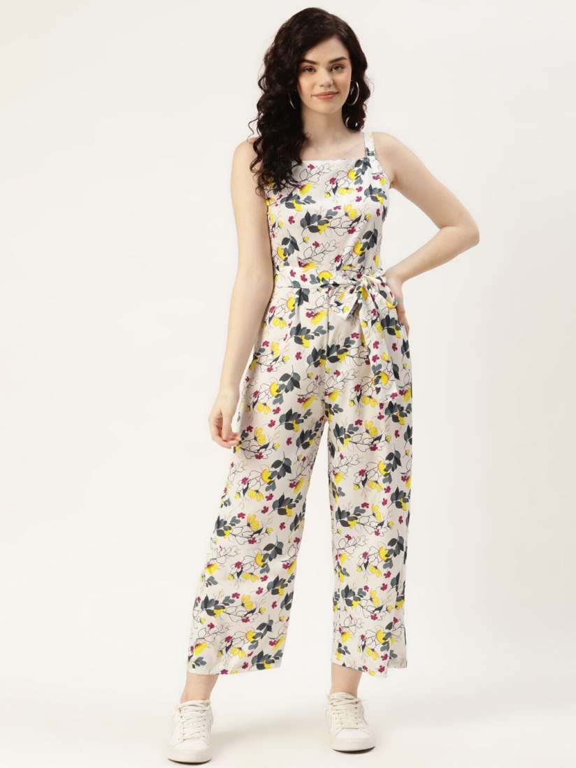Buy Sleek Italia Shoulder Strap Neck Floral Printed Waist Tie Ups Basic Jumpsuit Jumpsuit for Women 24807030 Myntra