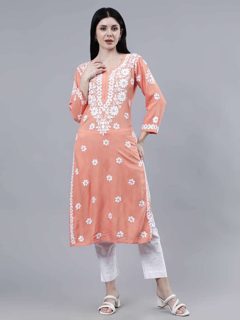 Buy Seva Chikan Floral Embroidered Chikankari Kurta Kurtas for Women 24809526 Myntra