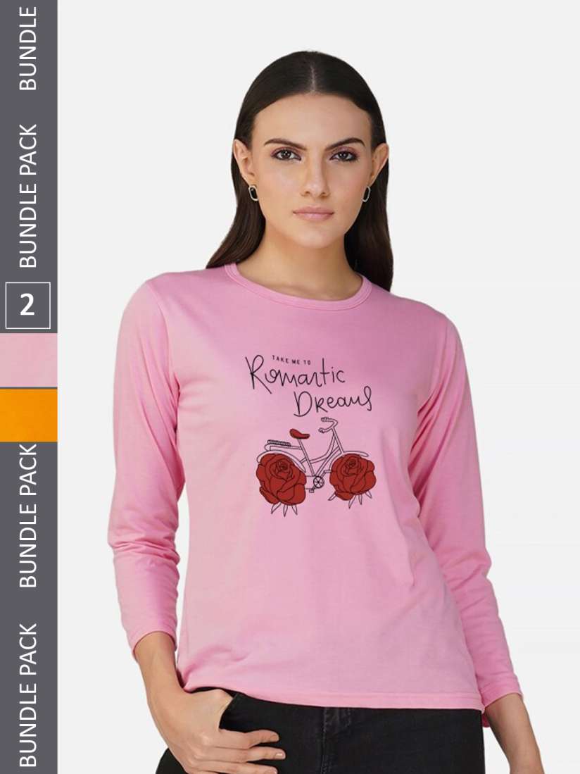 Buy CHOZI Pack Of 2 Printed Round Neck Cotton Regular T shirts Tshirts for Women 24810850 Myntra