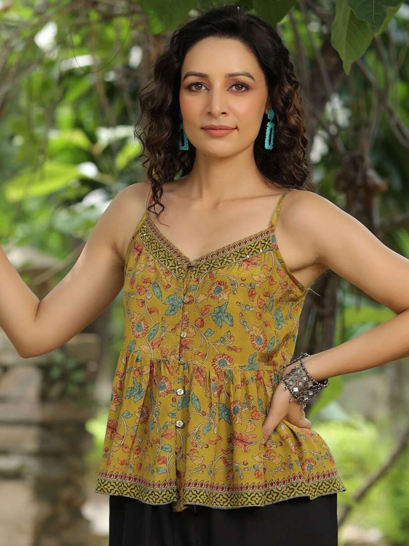Buy Rain Rainbow Floral Printed Shoulder Straps Smocking and Gathers Peplum Top Tops for Women 24811984 Myntra