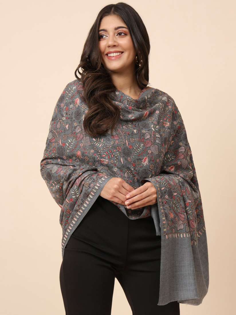 Buy Pashmoda Women Floral Embroidered Pure Woollen Shawl Shawl for Women 24820260 Myntra