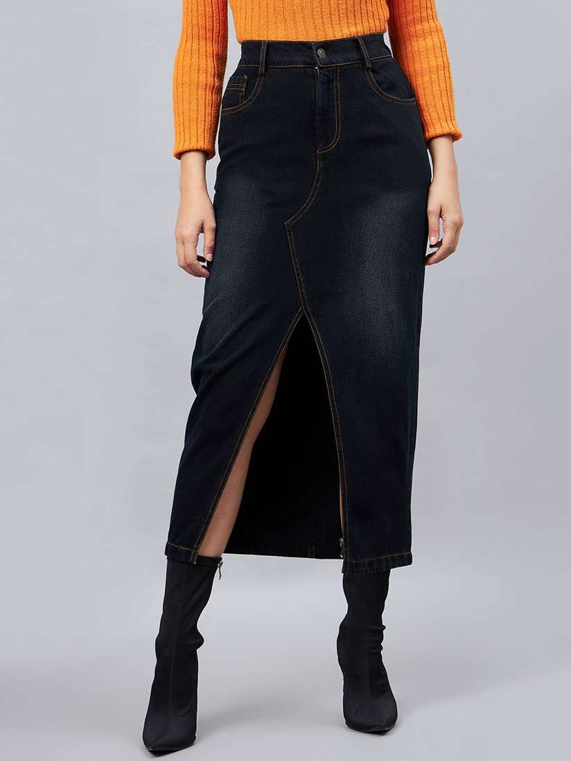 Buy Chemistry Front Slit Denim Straight Skirt - Skirts for Women  