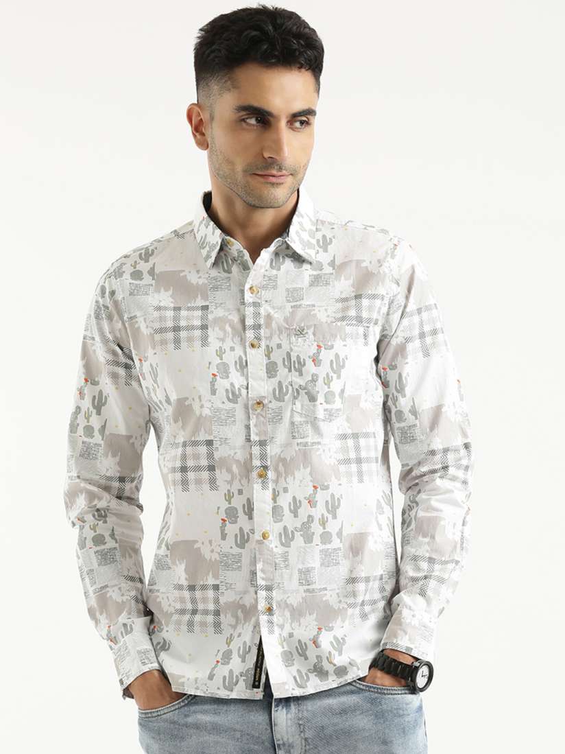 Buy WROGN Custom Cotton Spread Collar Regular Fit Opaque Printed Casual Shirt Shirts for Men 24823768 Myntra