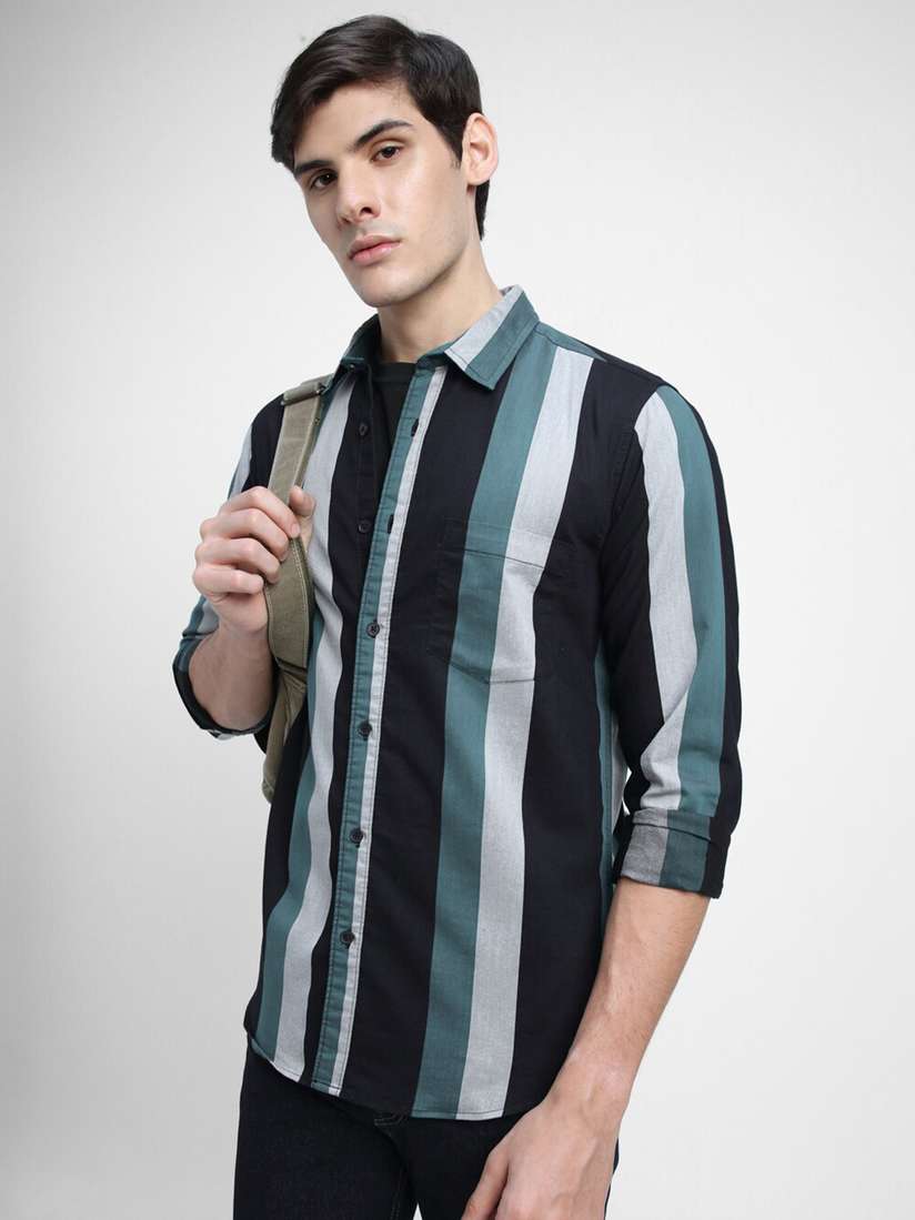 Buy Dennis Lingo Slim Fit Striped Pure Cotton Casual Shirt
