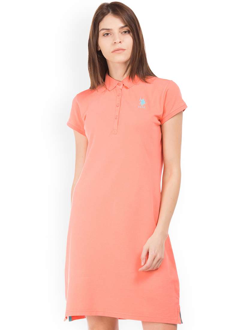 Buy Polo Women Women Peach Solid T-shirt Dress