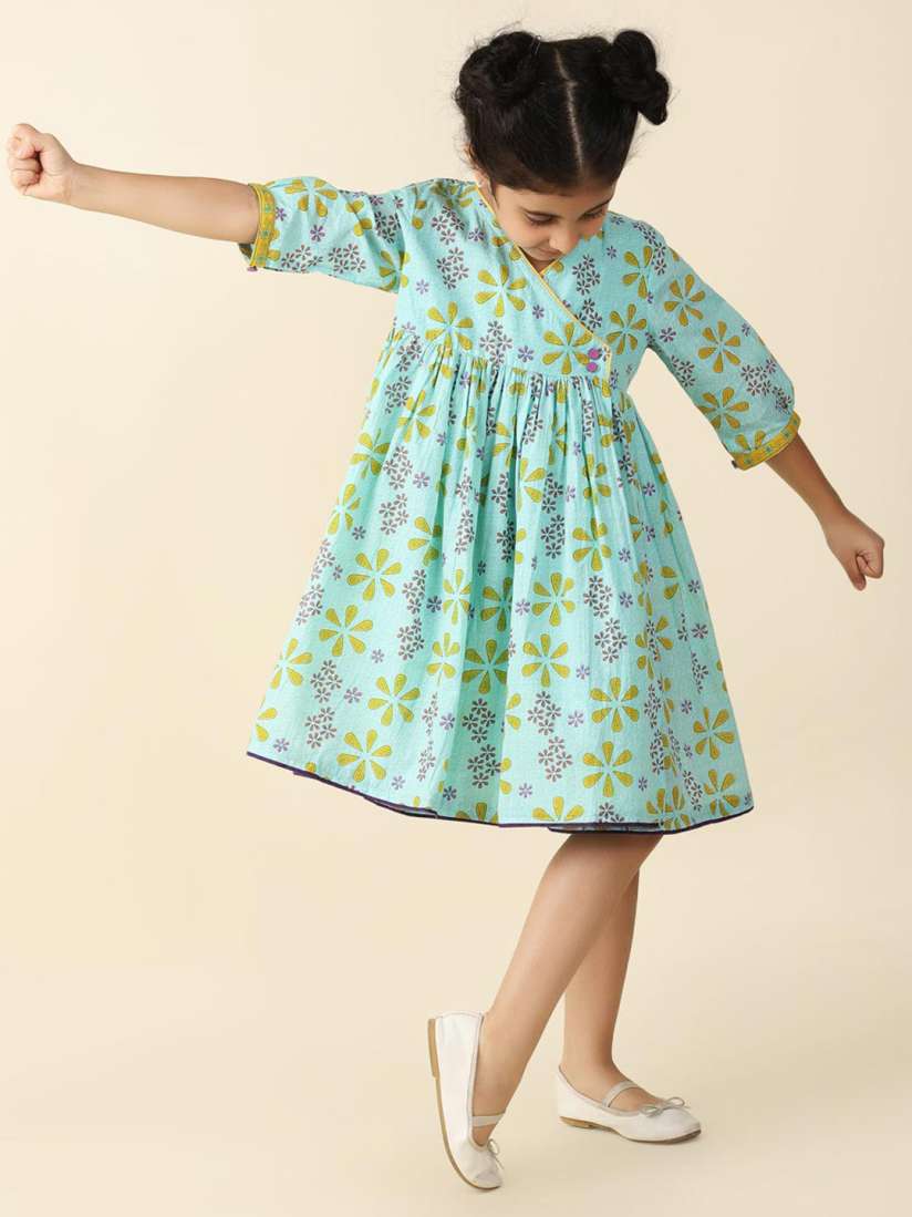 Buy Fabindia Girls Floral Print V Neck Cotton Wrap Dress Dresses for Girls 24831582 Myntra