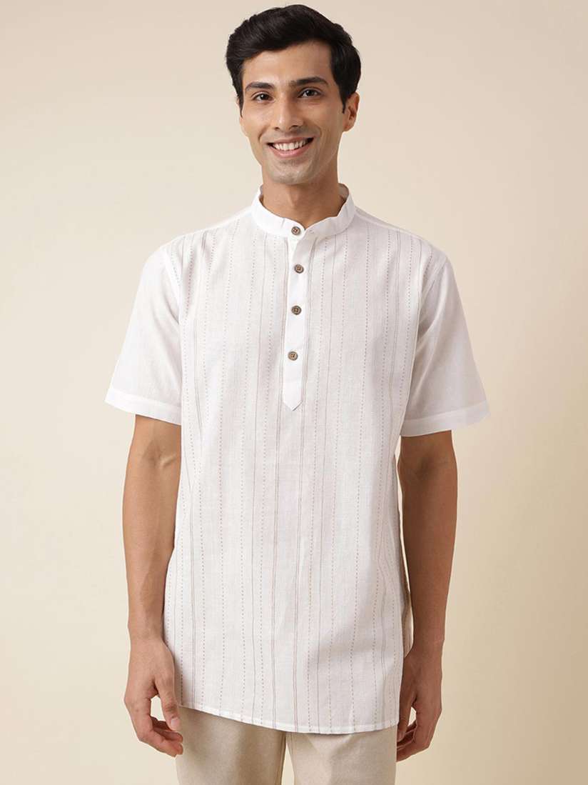 Buy Fabindia Striped Band Collar Cotton Straight Short Kurta Kurtas for Men 24831808 Myntra