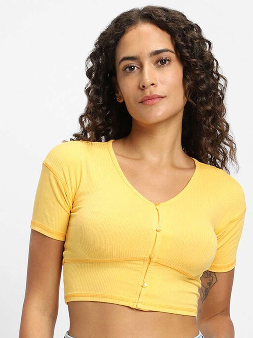 yellow fitted crop top
