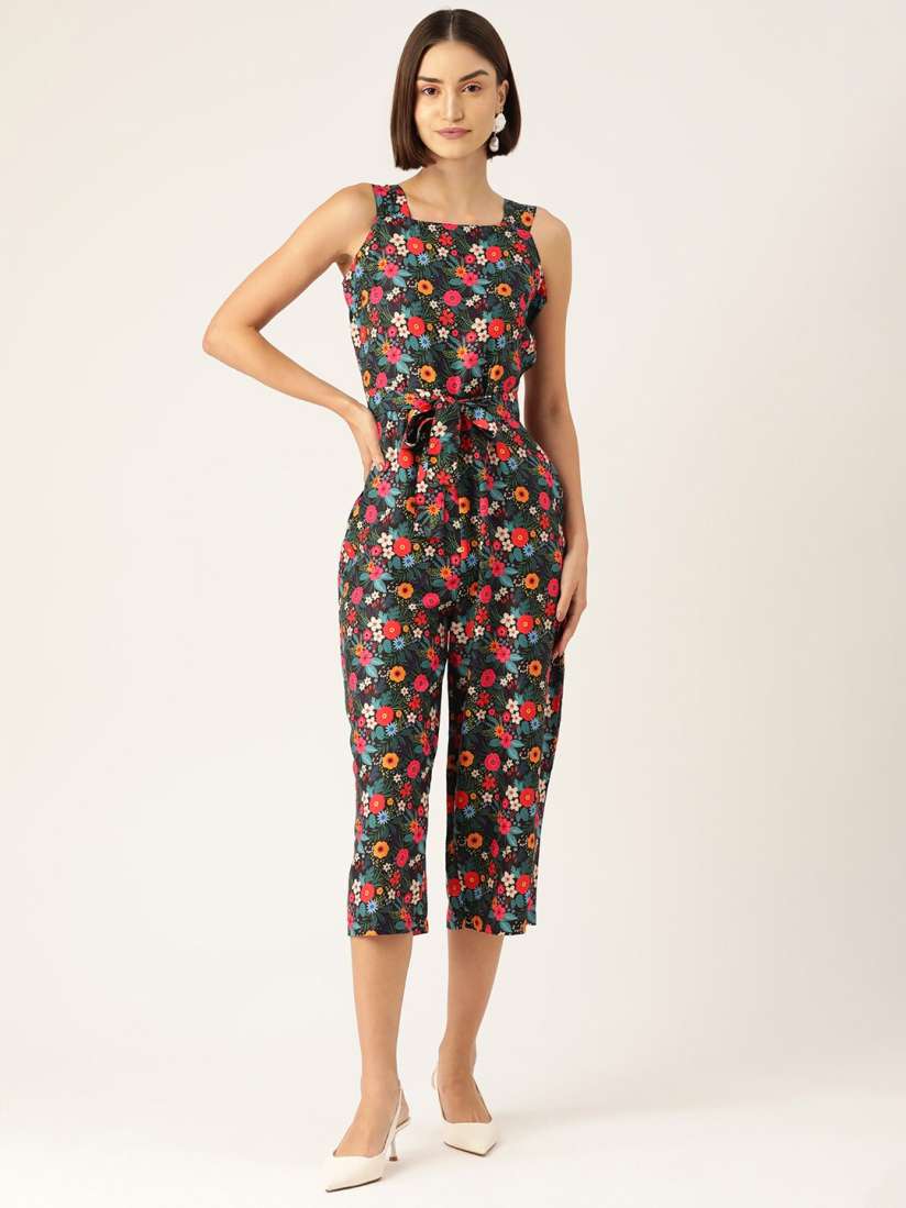 Buy Sleek Italia Floral Printed Sleeveless Capri Jumpsuit Jumpsuit for Women 24845602 Myntra