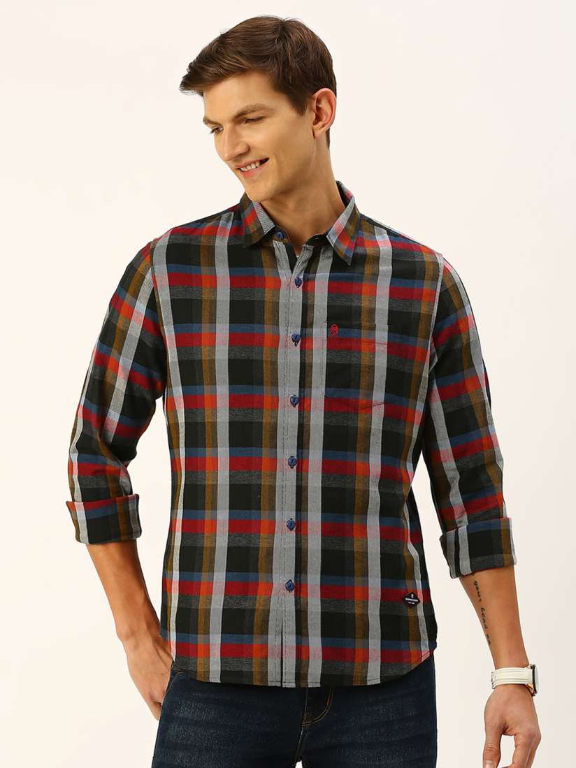 Buy Thomas Scott Smart Slim Fit Tartan Checked Spread Collar Flannel Pure Cotton Casual Shirt Shirts for Men 24846568 Myntra