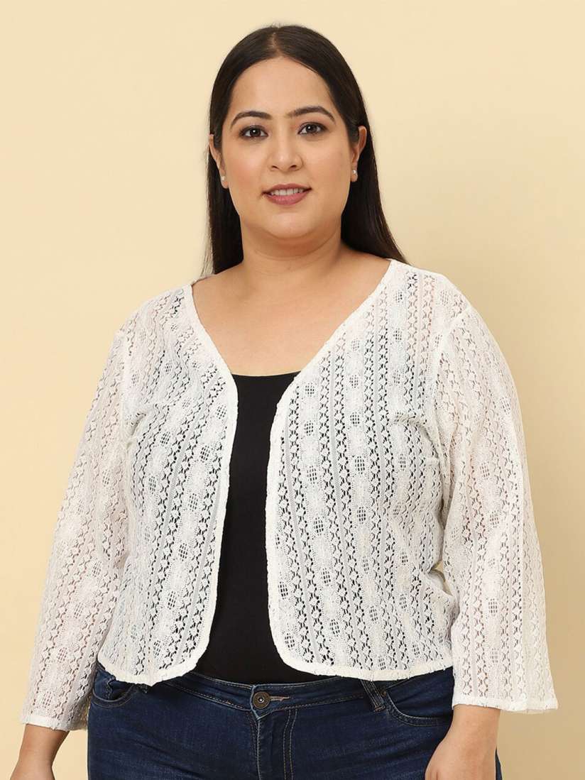 Buy UnaOne Plus Size Self Design Open Front Cotton Shrug Shrug for Women 24847936 Myntra