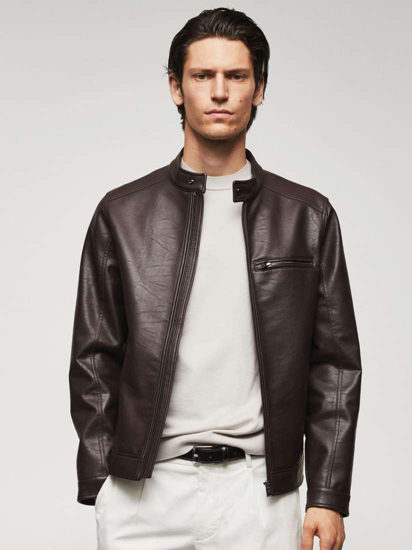 Mango mens leather jacket on sale