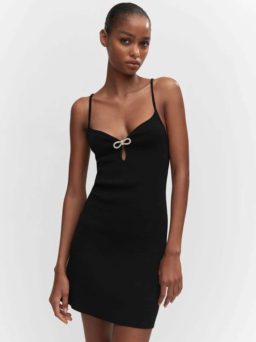mango knitted dress with bow neckline Knitted dress with bow neckline - Women