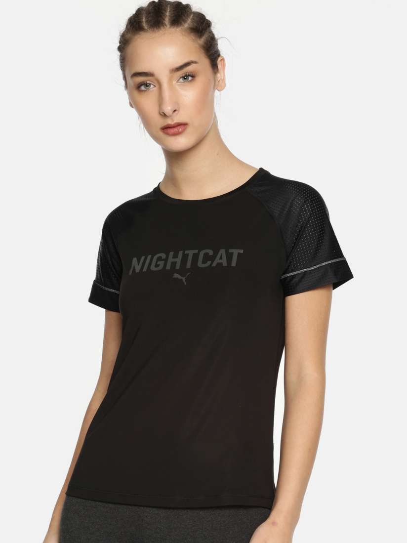 Buy Puma Women Black NightCat S S Tee W Dry Cell Printed T shirt Tshirts for Women 2486551 Myntra