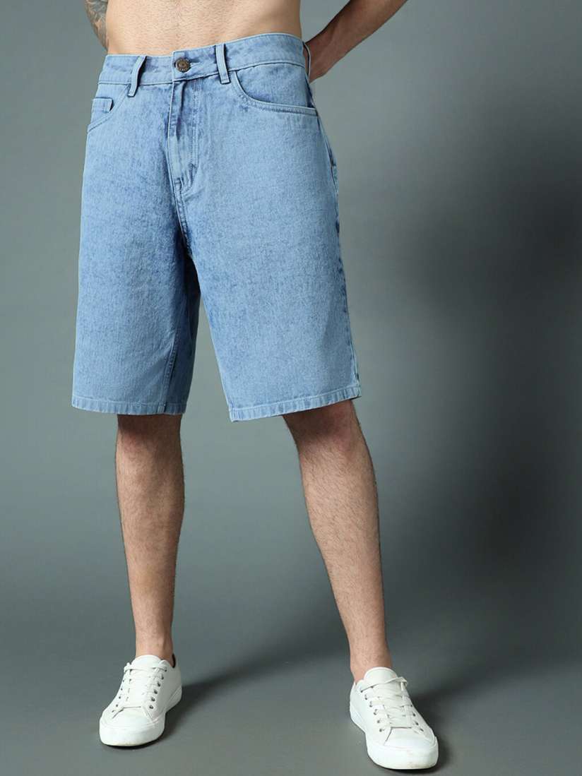 Buy High Star Men Mid Rise Washed Loose Fit Denim Shorts Shorts for Men 24879618 Myntra