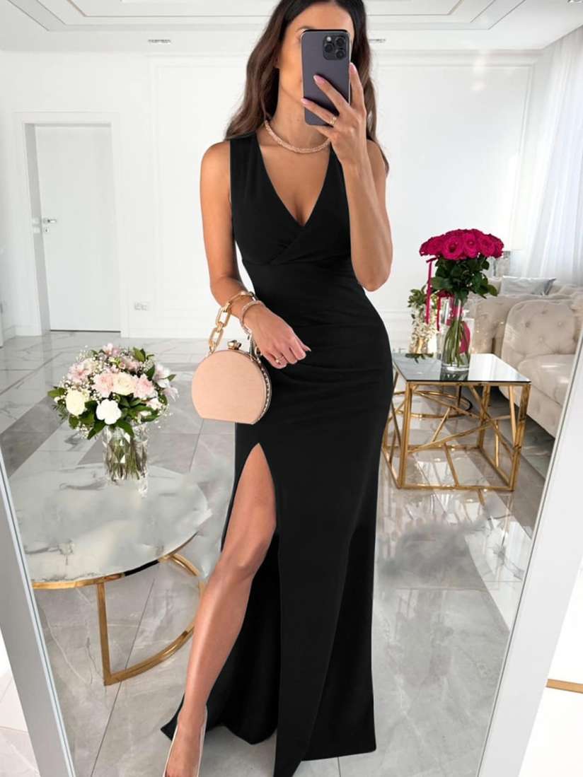V neck slit dress outlet