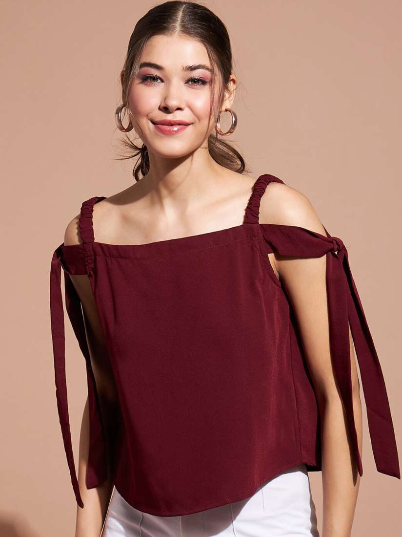 Buy DressBerry Shoulder Strap Cold Shoulder Sleeves Tie Ups Casual Top Tops for Women 24880962 Myntra