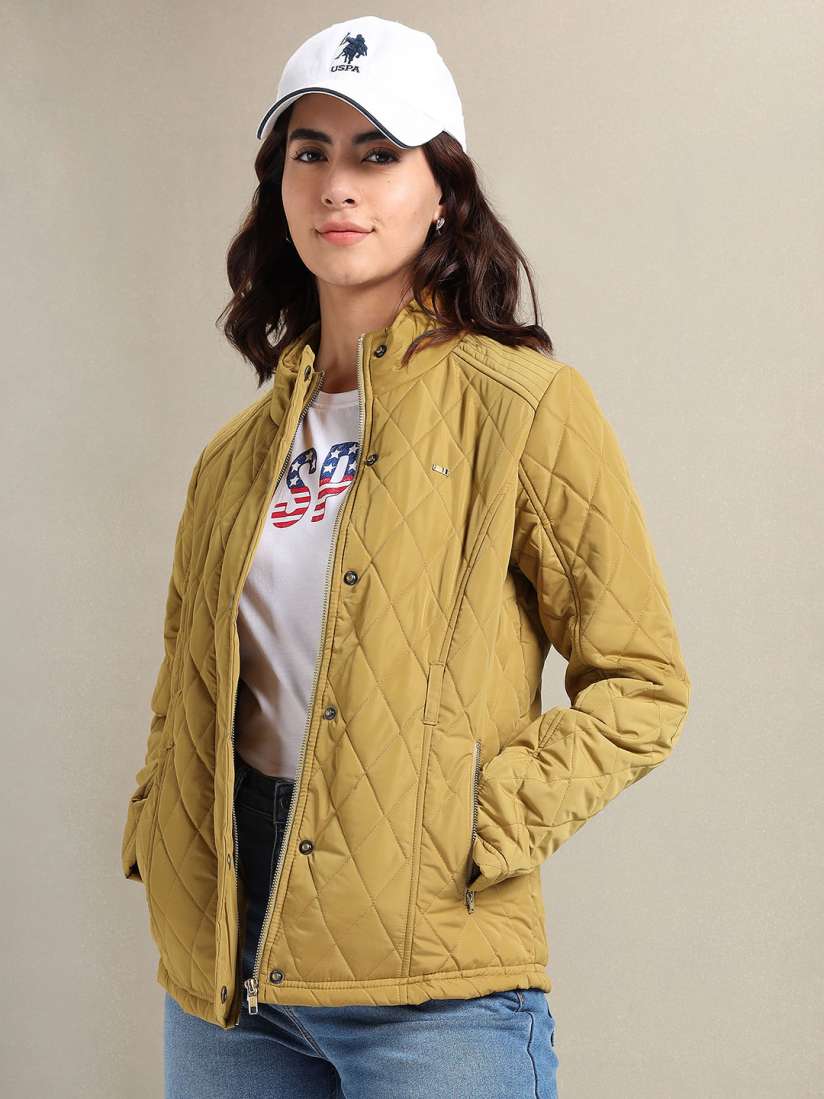Buy U.S. Polo Assn. Women Mock Collar Quilted Jacket With Waist Belt Jackets for Women 24894388 Myntra