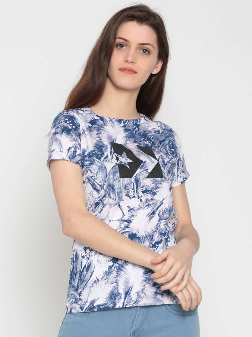 Buy Converse Women Blue White Printed Round Neck Pure Cotton T shirt Tshirts for Women 2490110 Myntra
