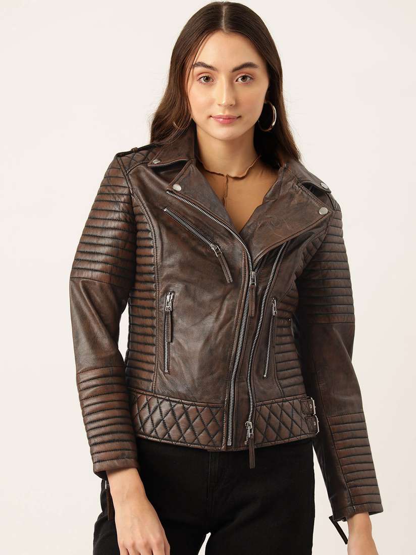 Pure Leather Brown Biker Jacket With Fur Buy Leather Retail