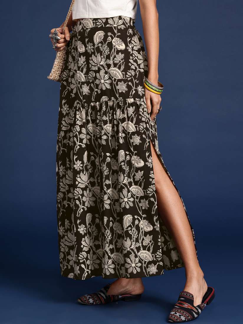 Floral print maxi flared skirt clearance