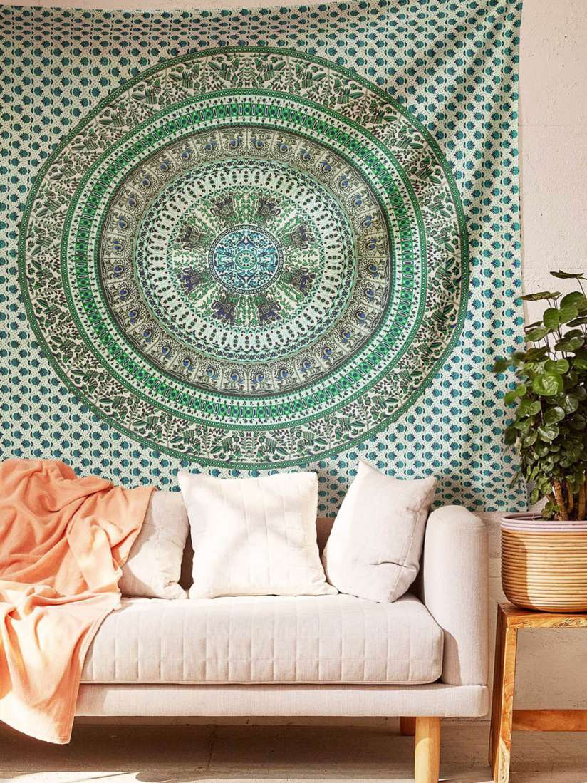 Buy SheetKart White Green Floral Fiesta Pattern Printed Cotton Hanging Tapestry Wall Decor Wall Decor for Unisex 24904124 Myntra