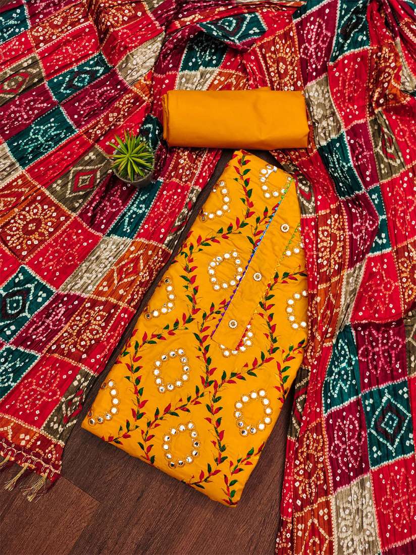 Buy KALINI Yellow Red Embroidered Pure Cotton Unstitched Dress Material Dress Material for Women 24904818 Myntra
