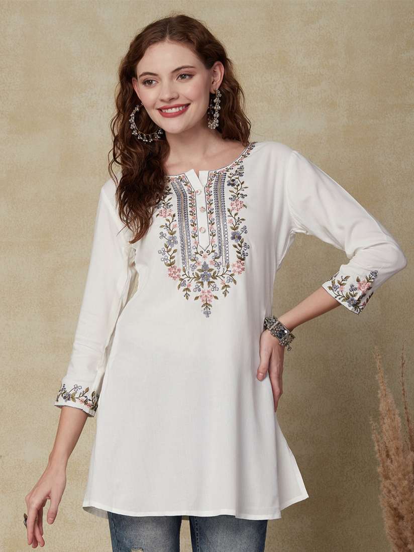 Buy FASHOR Floral Embroidered Straight Kurti Kurtis for Women 24907866 Myntra
