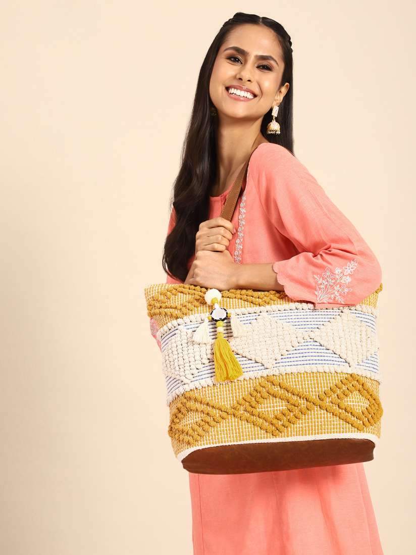 Buy Anouk Self Design Embroidered Oversized Shopper Tote Bag Handbags for Women 24913178 Myntra